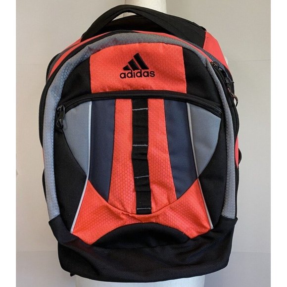 ADIDAS Load Spring Backpack Orange Black Gray Multi Pocket School Hiking Travel